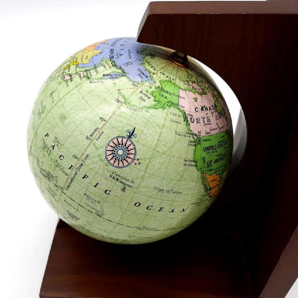 Vintage Solid Wooden Rotating World Globe 7" Single Bookend - Picture 7 of 9